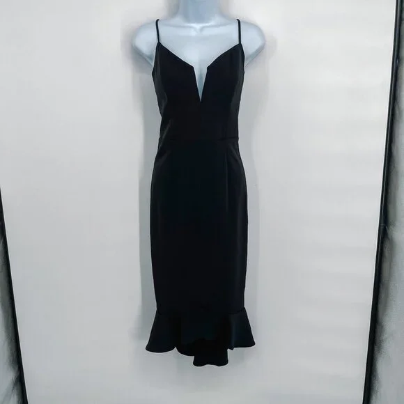 Revolve Bardot Kristen Flounce Peplum Bodycon Sleeveless Midi Dress Black 8 Med - Picture 4 of 12